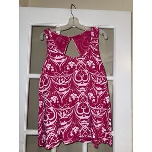 Fresh Produce Women’s Patterned Boxy Tank Pink Swirl Print Resort Open Back Med